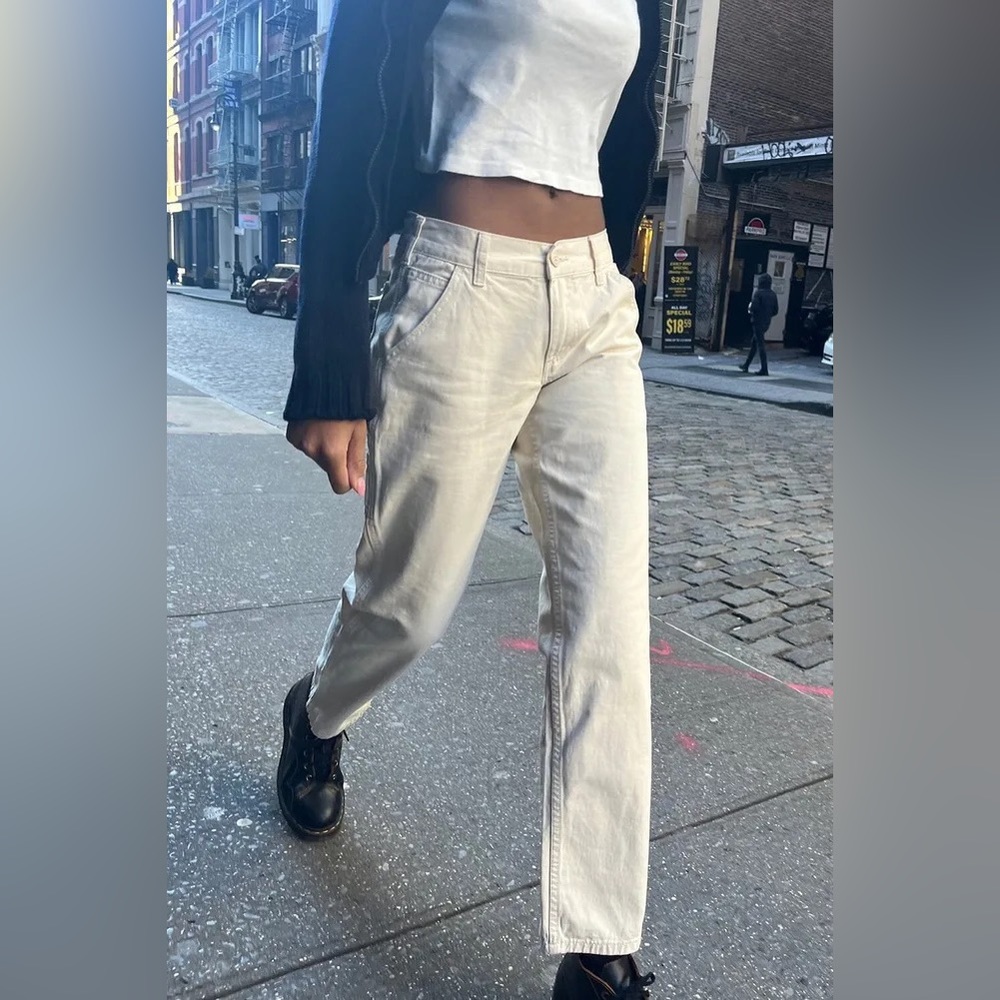 Brandy Melville Small Milla Cargo Carpenter Pants Beige Tan Cream - Picture 6 of 8